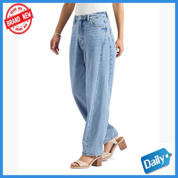 High Rise Barrel Leg Jeans, Relaxed Fit, Premium Cotton Denim - Picture 2 of 7